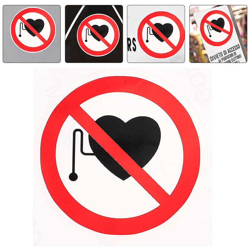 ملصقات شعار فينيل مقاومة للماء ، علامة تحذير دائرية ، ذاتية اللصق ، لا جهاز تنظيم ضربات القلب ، 5 *