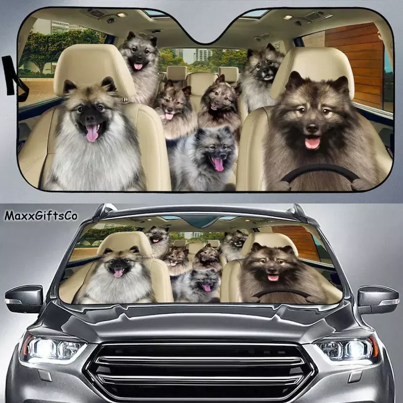 Keeshond-سيارة الشمس الظل ، الزجاج الأمامي للكلاب ، مظلة عائلة الكلاب ، زخرفة السيارة ، هدية للأب والأم