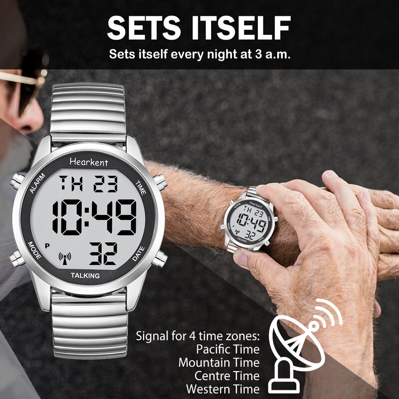 ساعة heearkent-تتحدث عن المعصم بصريًا ، ساعات رقمية ، شاشة LCD ، أرقام كبيرة ، حزام نايلون أعمى ، ساعات معصم لكبار السن