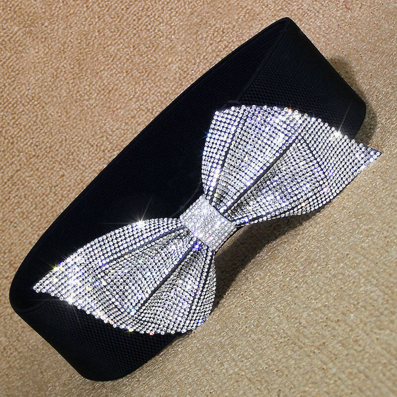 الماس بريق ربطة القوس فيونكة حزام الخصر للفتيات مع Bowknot حجر الراين حزام خصر واسع لفستان مباراة مرونة الخصر الختم