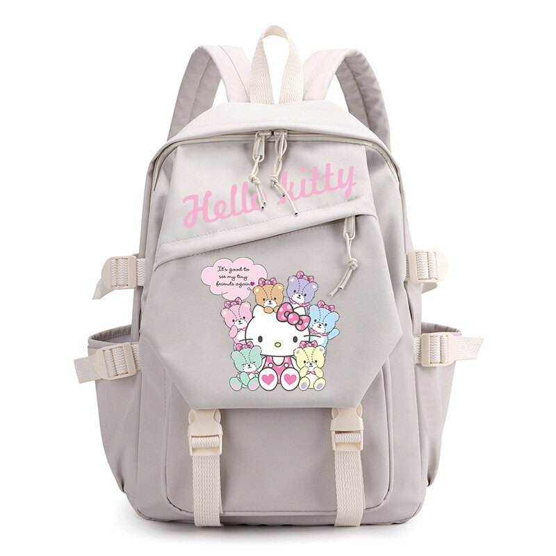 Sanrio Hello Kitty حقيبة مدرسية للطلاب ، رقعة نقل حراري ، مطبوعة ، كرتون لطيف ، حقيبة ظهر قماشية للكمبيوتر ، جديدة