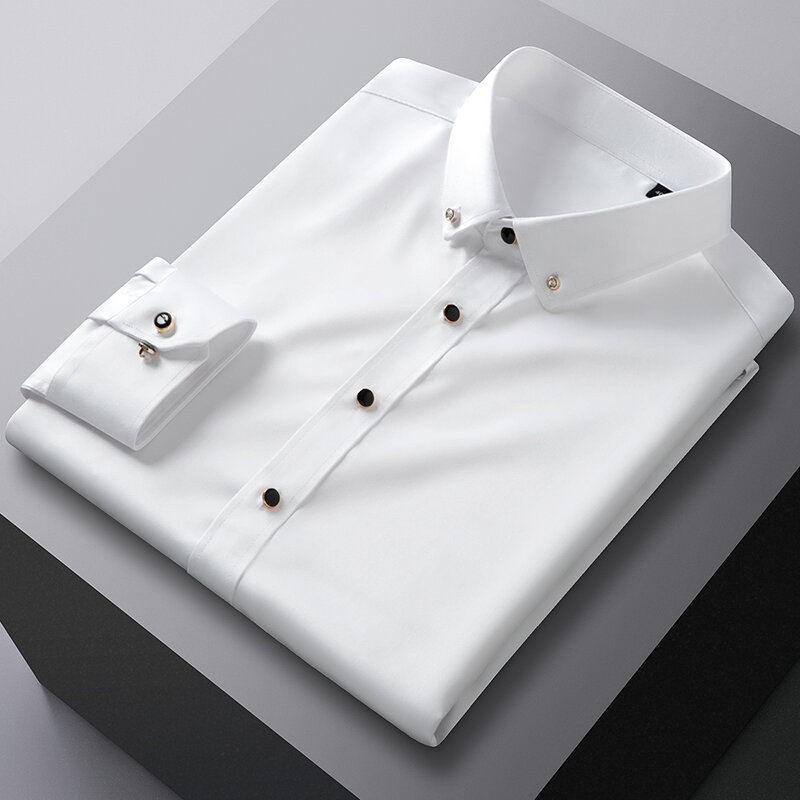 قميص أبيض جديد للرجال بلون واحد 2022 بأكمام طويلة مريح ناعم قمصان من قماش البوبلين غير رسمية ملائمة رسمية