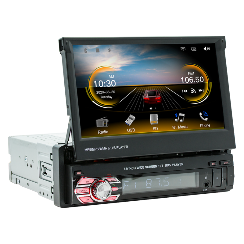 BQCC-جهاز استقبال ستيريو للسيارة مع شاشة قابلة للسير ، 1 Din ، 7 بوصة ، راديو عالي الدقة ، مسجل شريط ، بلوتوث ، USB ، أندرويد ، تلقائي ، مشغل سيارات ، صوت ، مشغل MP5