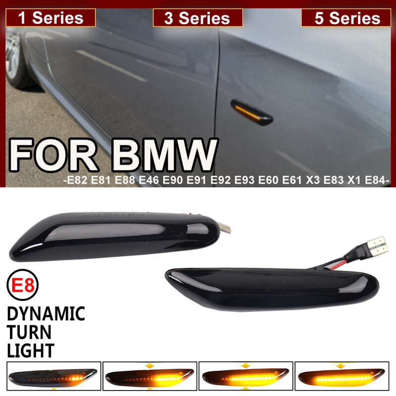 زوج الديناميكي تتدفق LED بدوره إشارة الجانب ماركر الضوء الوامض ل BMW E46 E60 E61 E90 E91 E81 E87 E82 E88 E83 E84 E92 E93 X3