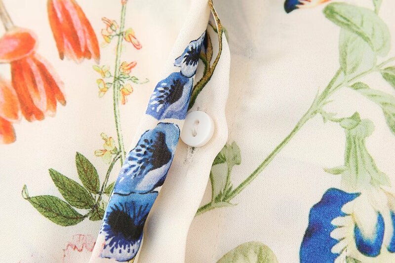 قميص ملمس ساتان مطبوع عليه زهور للنساء ، كم طويل كلاسيكي ، بلوزة بأزرار ، موضة الجوكر الأنيقة ، جديد ،