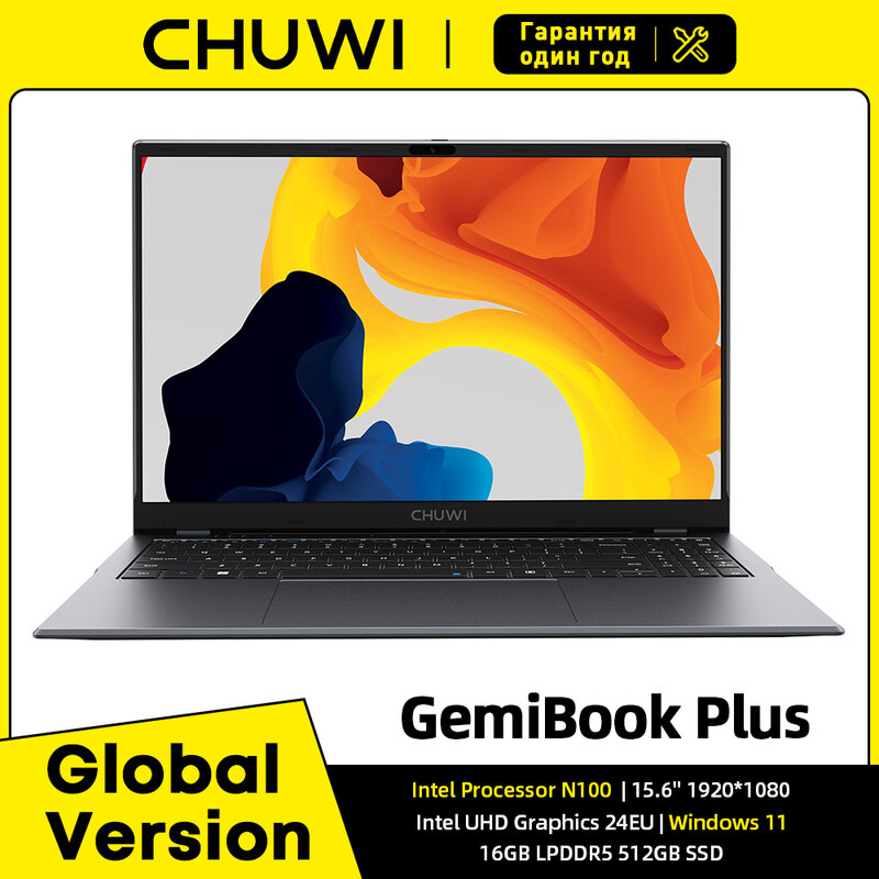 حاسب محمول CHUWI-GemiBook Plus مع مروحة تبريد ، رسومات Intel N100 ، 12th Gen ، ذاكرة الوصول العشوائي 16GB ، 512GB SSD ، 15.6 "، 1920x1080P ، ويندوز 11