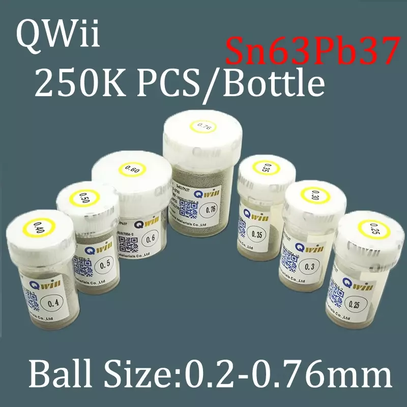 Sn63Pb37 Qwii 250k/زجاجة 0.2 0.25 0.3 0.34 0.4 0.45 0.5 0.55 0.6 0.65 0.76 مللي متر بغا اللحيم كرات الرصاص Reballing إعادة صياغة