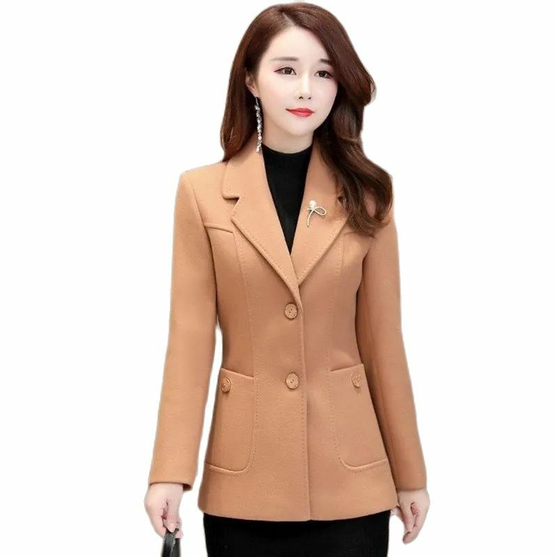 الخريف الشتاء نماذج 2021 جديد الصوفية معطف الإناث منتصف العمر المرأة ضئيلة قصيرة دعوى قصيرة المألوف الصوفية بدلة معطف طوق