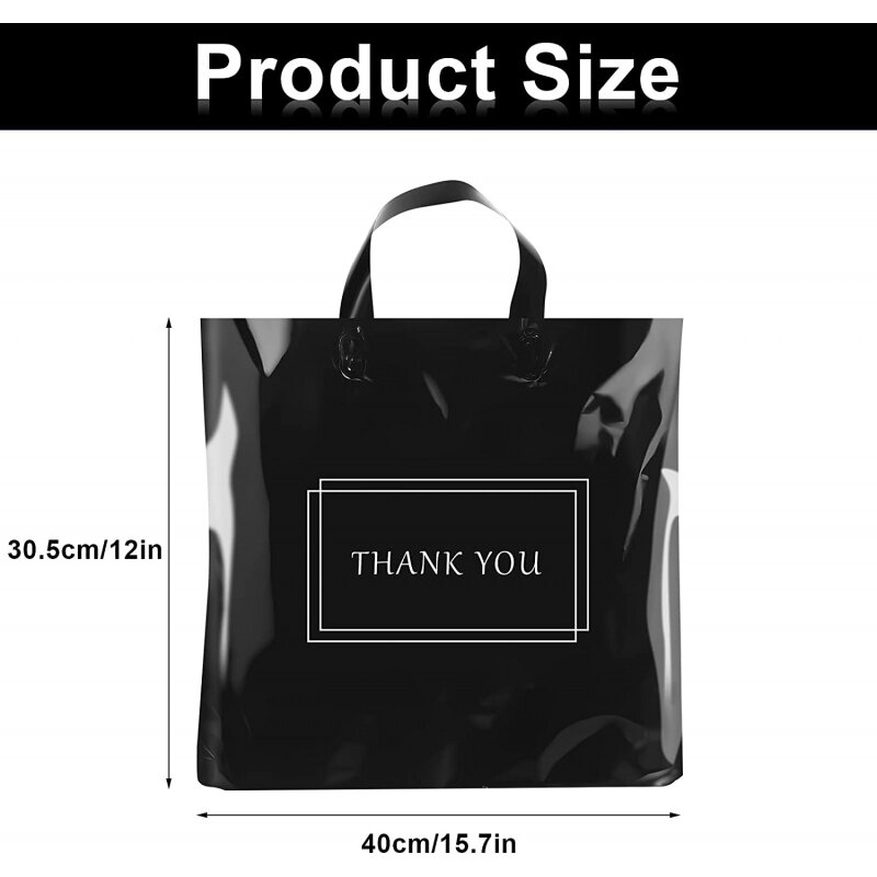 أكياس بلاستيكية سوداء للشركات الصغيرة ، البوتيك ، التسوق ، البوتيك ، الشكر ، المقبض الدائري ، المنتج المخصص ، الشعار المخصص