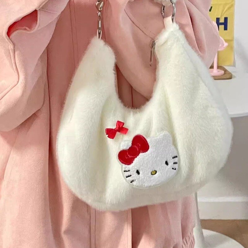 حقائب كتف MBTI Kitty للنساء ، حقيبة يد جميلة لطيفة ، قطيفة بيضاء ، حقائب جمالية نسائية أصلية ، موضة ، Y2K ،
