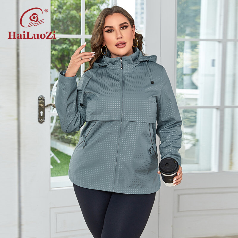 HaiLuoZi-معطف خندق قصير بقلنسوة قابلة للانفصال للنساء ، ملابس أنثوية ، ملابس خارجية عصرية ، جيب جانبي ، مقاس كبير ، 727 ، 2023
