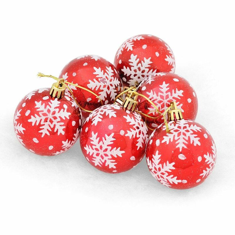 شجرة عيد الميلاد زخرفة الكرة ، رسمت عيد الميلاد معلقة قلادة ، كرات بلاستيكية ندفة الثلج ، 6 سنتيمتر ، مطلي ، 6 قطعة
