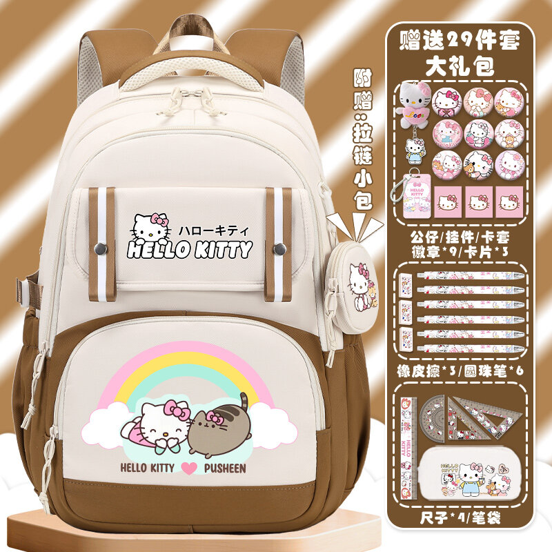 Sanrio Hello Kitty حقيبة مدرسية للطلاب ، سعة كبيرة ، أطفال رسوم متحركة ، خفيفة الوزن ، حقيبة ظهر بكتف مزدوج ، جديدة
