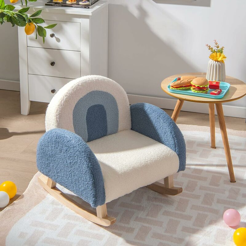 كرسي هزاز أزرق للأطفال ، قماش قطيفة ، تصميم مانع للحافة ، أثاث حضانة ، أثاث غرفة لعب ، هدية عيد ميلاد