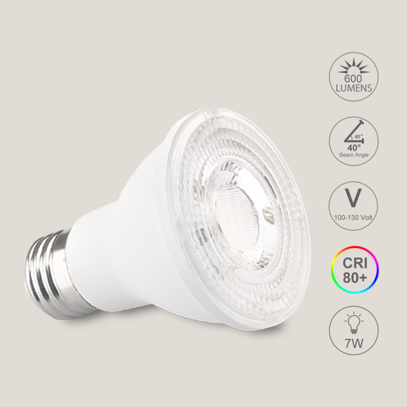مصباح إضاءة غامرة LED PAR20 ، قابل للتخفيت ، 50 واط ، 60 واط ، 7 واط ، 600 لومن ، K أبيض دافئ ، كشاف ، E26 ، 6 عبوات