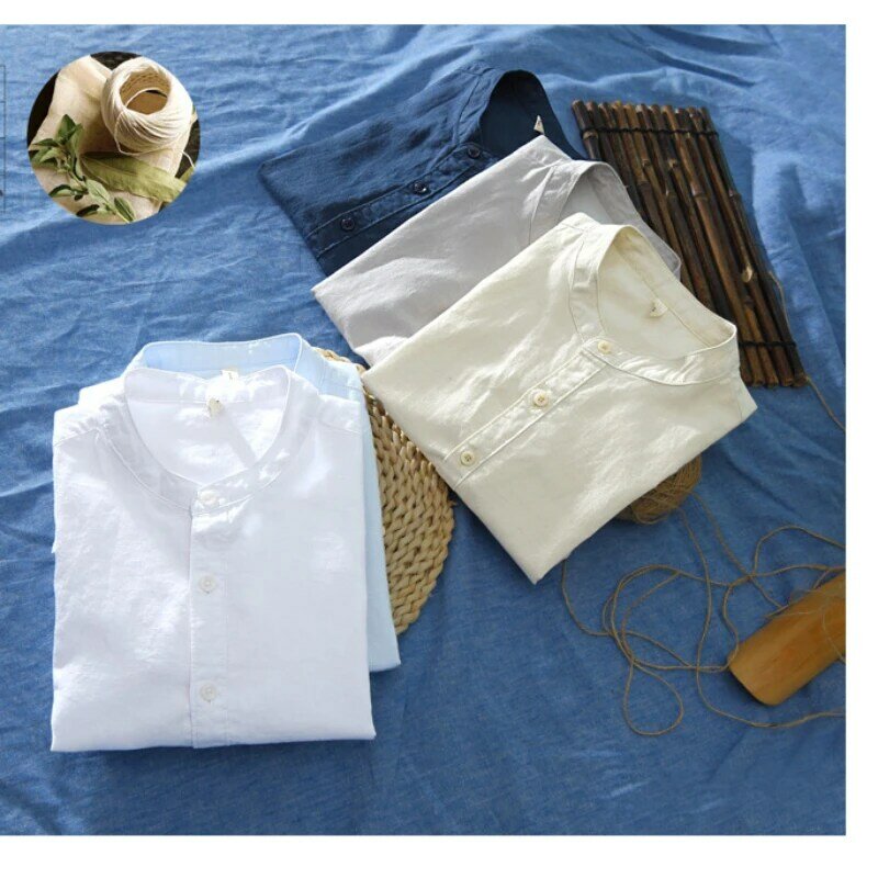 قميص من القطن والكتان بأكمام قصيرة ، كارديشة غير رسمية ، رفيعة ومريحة ، جيدة التهوية ، تصميم صيفي جديد