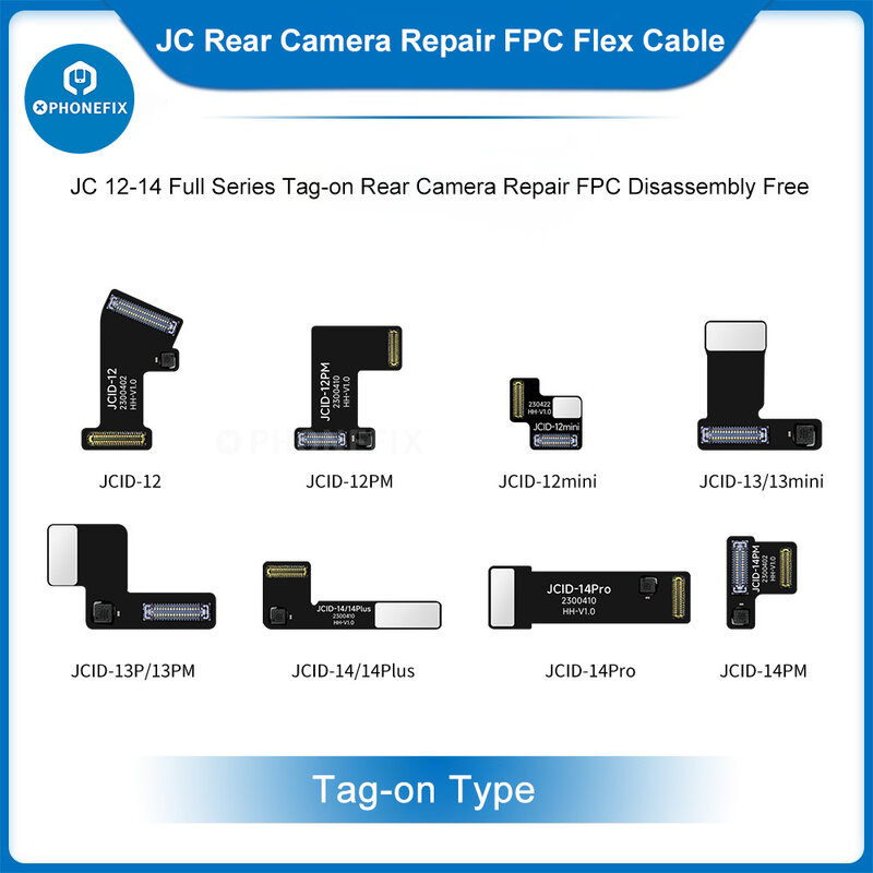 JC عدم إزالة العلامة على الكاميرا الخلفية إصلاح FPC فليكس آيفون 12 13 14 برو ماكس كاميرا المنبثقة نافذة إصلاح FPC كابل لا لحام