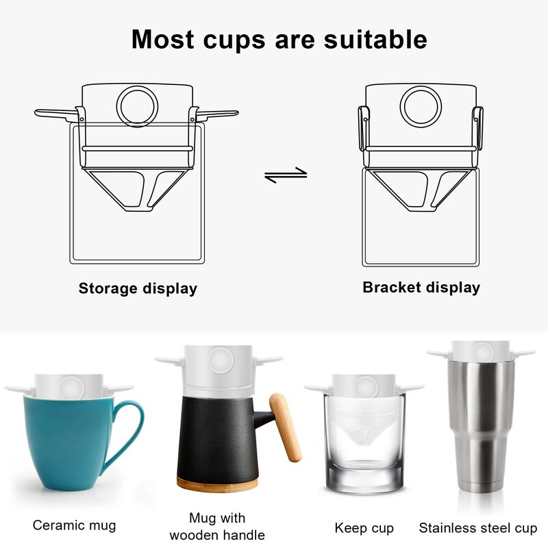 المحمولة الفولاذ المقاوم للصدأ تصفية القهوة ، سهلة نظيفة قابلة لإعادة الاستخدام قمع القهوة ، ورقة صب أكثر من حامل ، القهوة المنقط