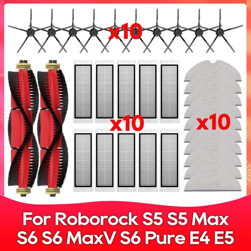 مناسب لـ Roborock S5 / S5 Max / S6 / S6 MaxV / S6 Pure / E4 / E5 / S51 / S52 / S55 فرشاة جانبية لفة فلتر ممسحة لوازم قطعة.