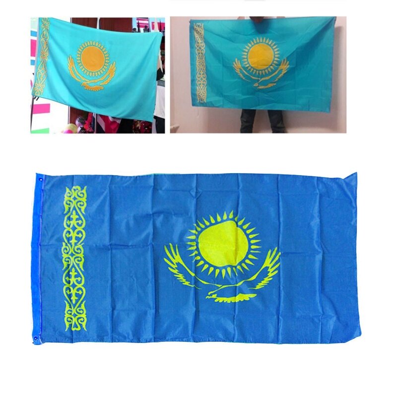 77HC أعلام جمهورية كازاخستان البوليستر العلم الوطني كازاخستان للحفلات والمهرجانات والأحداث التاريخية ديكور المنزل
