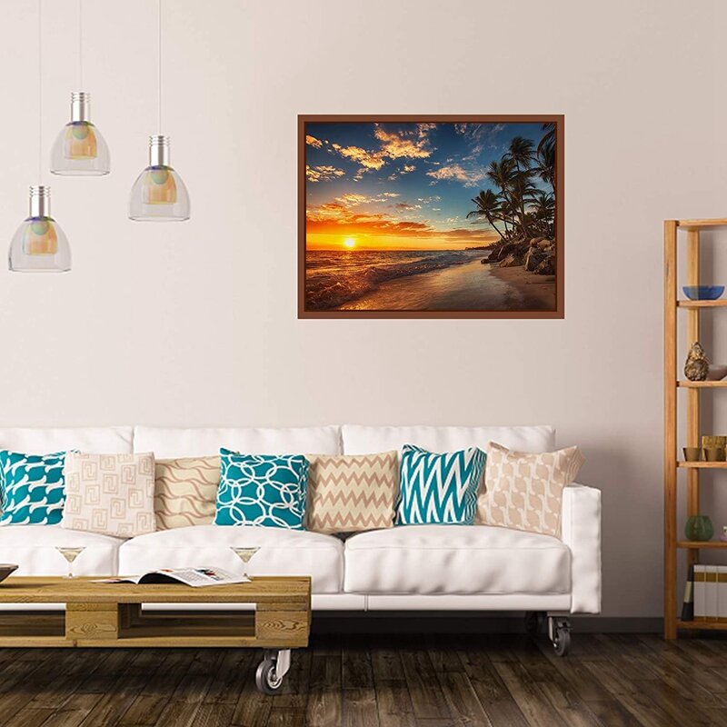 لوحة ماسية بتطريز ماسي ، صورة حجر الراين مستديرة كاملة ، ديكور منزلي ، "منظر بحر"
