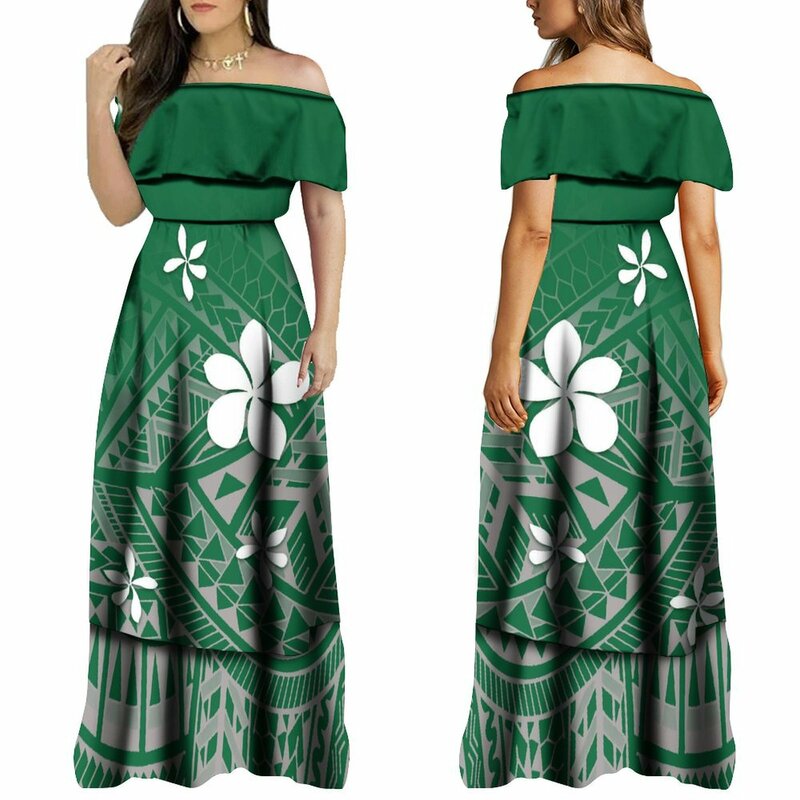 فستان مخصص مكشوف الكتفين للنساء ، فستان ساموان العرقي ، تصميم الجزيرة البولينيزية ، فستان سهرة أنيق ، الصيف