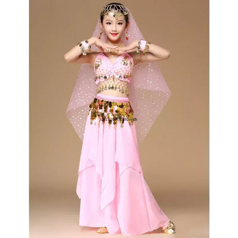 مجموعة ملابس الرقص الشرقي للأطفال ، ملابس الفتاة الهندية ، أداء مسرحي للأطفال