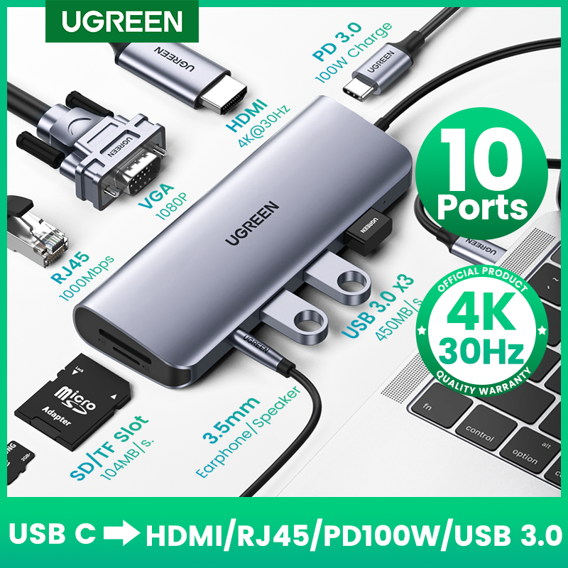 UGREEN USB HUB 4K HDMI محول USB C إلى RJ45 USB 3.0 PD 100 واط قفص الاتهام لماك بوك برو الهواء M2 M1 USB-C نوع C 3.1 الفاصل USB C HUB
