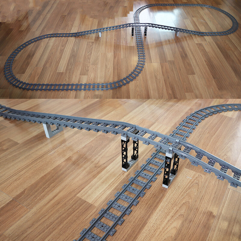 MOC مدينة قطار المسارات مرنة مستقيم منحني لينة السكك الحديدية التبديل DIY بها بنفسك بنة نماذج السكك الحديدية التقنية قطع قطار الطوب