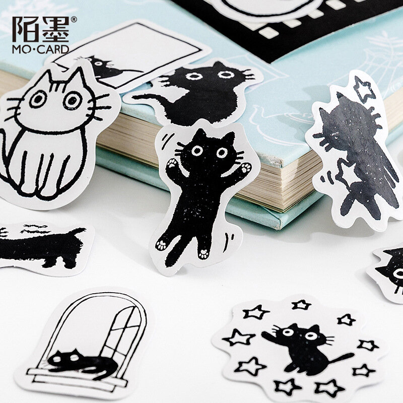 45 قطعة الأسود القط موضوع ملصقات الديكور Kawaii لطيف القطط ملصقات ذاتية اللصق سكرابوكينغ ملصقات لأجهزة الكمبيوتر المحمول المخططين