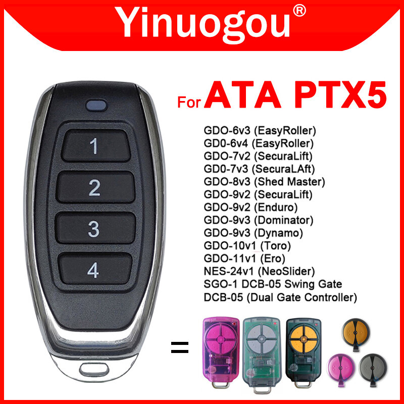 باب المرآب التحكم عن بعد ، المتداول رمز ، ATA PTX5 PTX-5 ، GDO ، PTX-5v1 ، PTX-5v2 ، GDO ، 11 فولت 1 ، 6 فولت 3 ، 6 فولت ، 4 ، 7 فولت ، 2 ، 7 فولت ، 3 ، 8 فولت ، 3 ، 9 فولت ، 2 ، 9 فولت ، 3 ، 433 ميجاهرتز