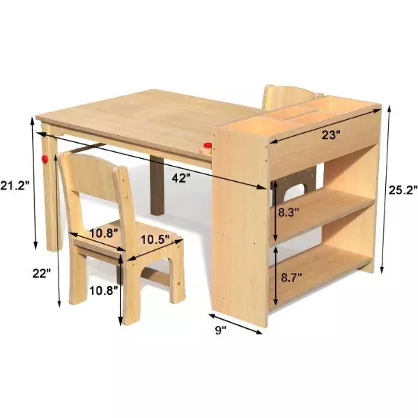 طاولة فنية وكرسيين للأطفال ، مكتب رسم خشبي ، نشاط وحرف يدوية ، أثاث للأطفال ، 42x23