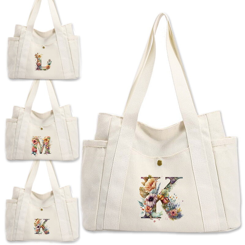 حقيبة كتف متعددة الوظائف للنساء ، سلسلة أحرف زهرية ، قماش أبيض اللون ، حقيبة يد عصرية ، حقائب تسوق