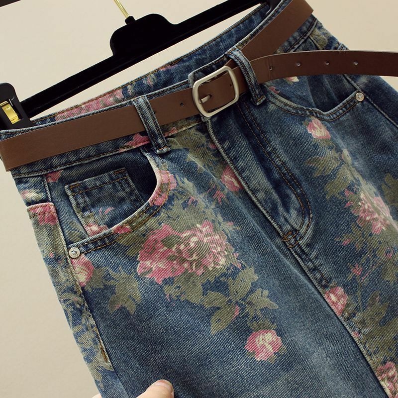 تنورة جينز نسائية تنحيف طقم من قطعتين ، قميص كبير الحجم ، أحادي اللون ، صيفي ، جديد ، عصري