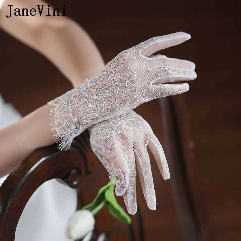 JaneVini Guantes Largos أنيقة 60 سنتيمتر الدانتيل طويل قفازات الزفاف قفازات الزفاف إصبع كامل الأبيض العروس النساء اكسسوارات الحفلات