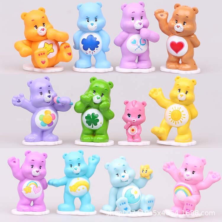 شخصيات أكشن MINISO-Rainbow Bear PVC ، دببة عناية لطيفة ، دمية أنيمي النموذجية ، زينة الكعك ، الحلي ، هدايا الأطفال ، 12 طقم