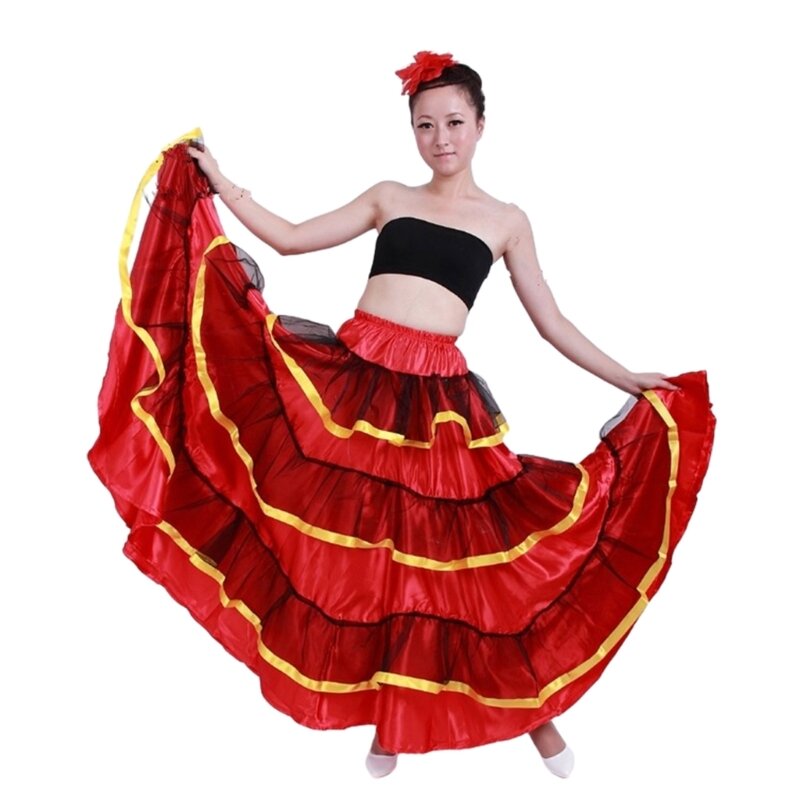 تنورة رقص الثور الإسباني Y1UB للسيدات، تنورة الرقص الشرقي، زي الفلامنكو المتأرجح الكبير