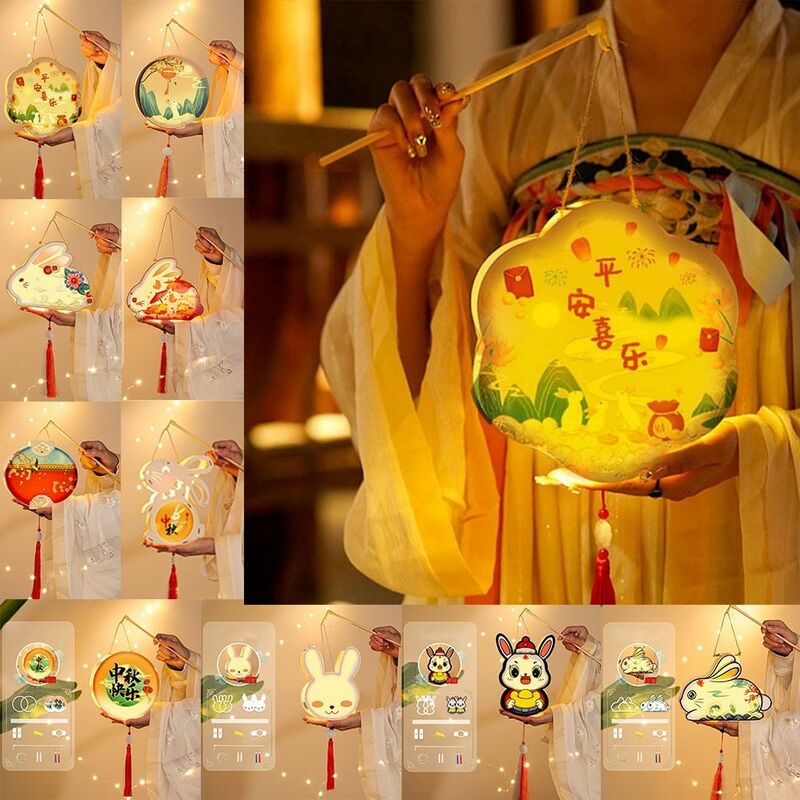فانوس توهج أرنب مصنوع يدويًا للأطفال ، فانوس توهج ، معلق صيني ، ثلاثي الأبعاد ، منتصف الخريف