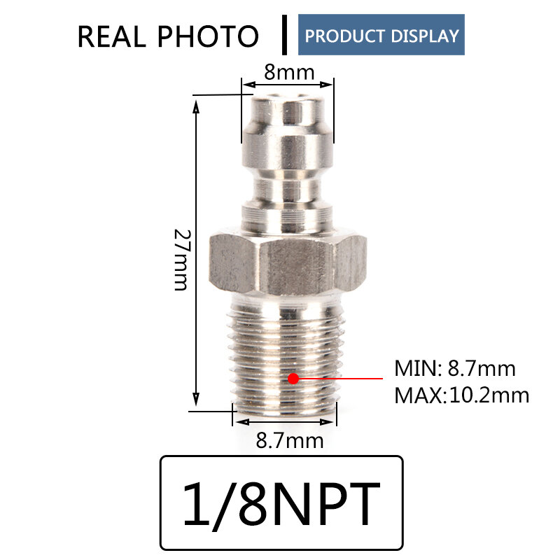 1/8NPT 1/8BSPP M10x1 الموضوع الهواء إعادة تعبئة الفولاذ المقاوم للصدأ مقرنة سريعة 8 مللي متر ذكر التوصيل محول تركيبات 2 قطعة/مجموعة