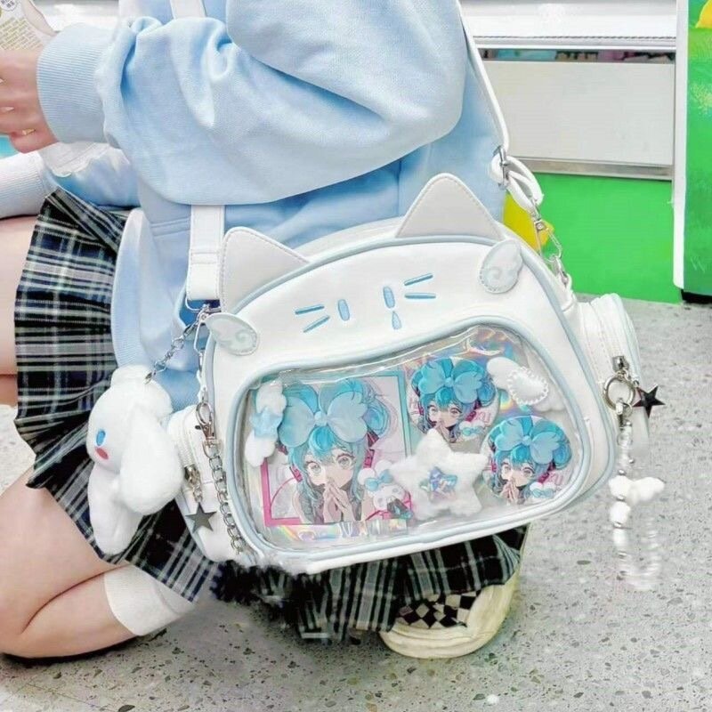 حقيبة ظهر يابانية باللون الفضي للفتيات الصغيرات ، حقيبة مدرسية للبنات الحلوات ، حقيبة سفر للنساء ، جيب شفاف لطيف ، Y2K