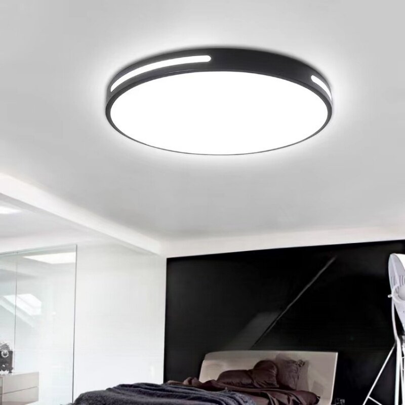 مصباح سقف LED حديث مع جهاز تحكم عن بعد ، دائري بسيط ، أسود ، أبيض ، يعتم ، غرفة نوم ، غرفة معيشة ، ممر ، إضاءة داخلية