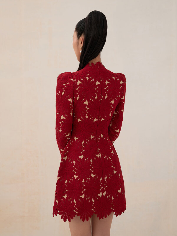 خياط متجر فستان الدانتيل الأحمر الصغير الإناث فستان فاخر فساتين شبه رسمية فستان الأميرة فستان أحمر مع فستان بطانة اللون عارية