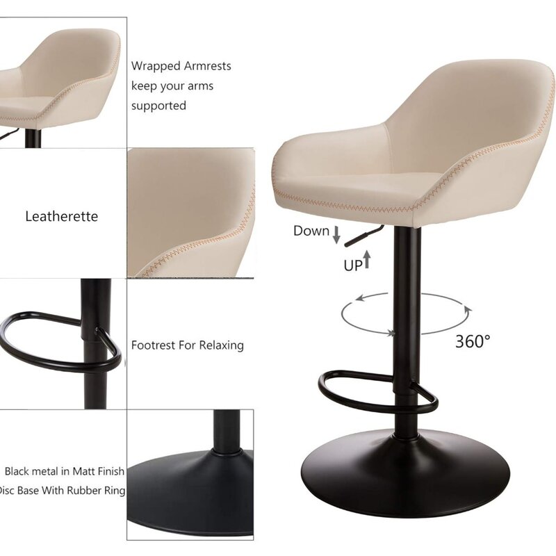 كرسي دوار جلد عتيق قابل للتعديل ، مسند ظهر ومسند للقدمين ، منتصف القرن ، مجموعة من 2