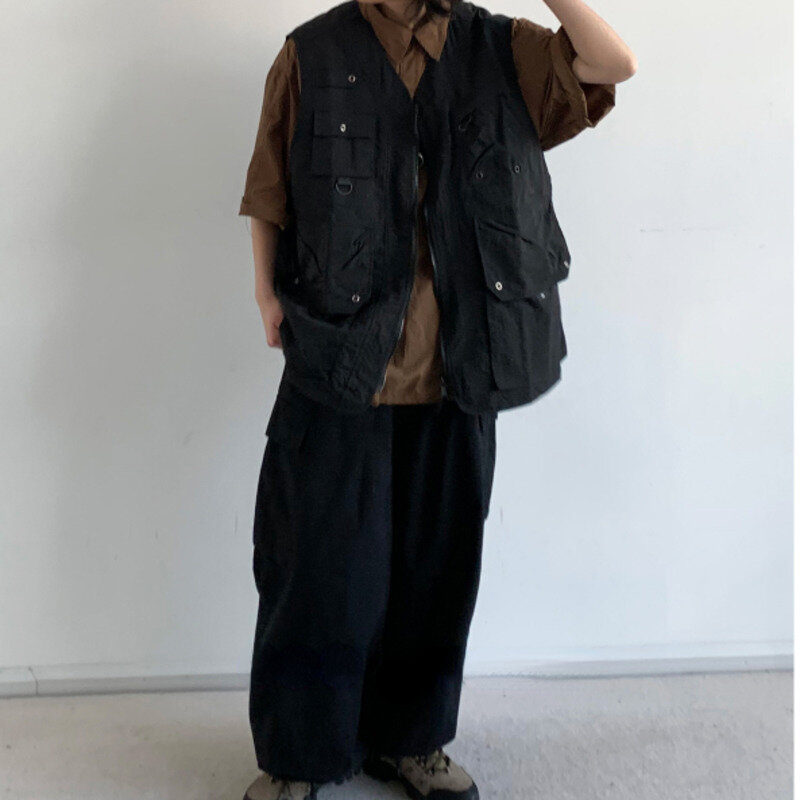 متعددة جيب واسعة الساق بنطلون للرجال والنساء ، اليابانية Vintage قميص ، Harajuku سترة غير رسمية ، الشارع 3 قطعة ، الربيع والخريف