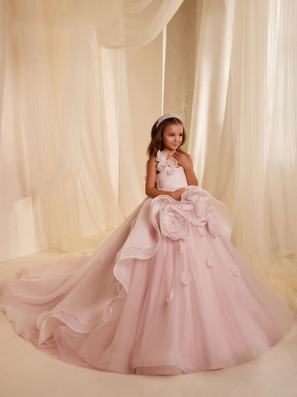 فستان منتفخ من التل الزهري للفتيات ، فستان أميرة ، حفلة عيد ميلاد ، طفل ، طفل ، طفل ، طفل ، بالتواصل الأول