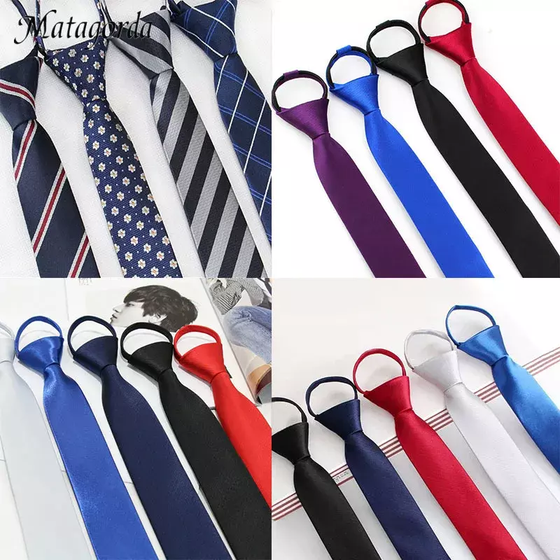 Leisure 5cm/6cm Fashionable Men Tie Striped Soild Color Skinny Zipper/Pull Rope Tie Student Party Stage Performance Necktie