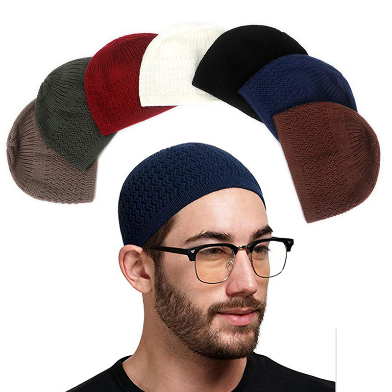 قبعات صلاة إسلامية محبوكة كاجوال للرجال ، قبعات دافئة لشهر رمضان الإسلامي ، قبعة شتوية