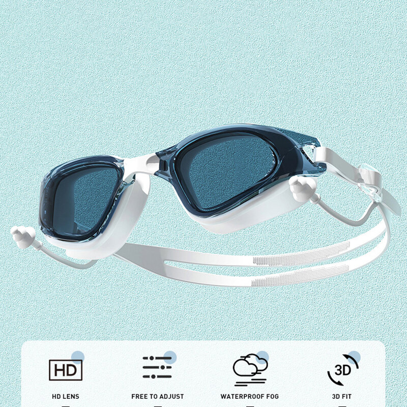 نظارات السباحة قبعة الكبار HD مكافحة الضباب نظارات السباحة مجموعة مقاوم للماء سيليكون السباحة نظارات مع سدادات الأذن مكافحة الأشعة فوق البنفسجية السباحة نظارات