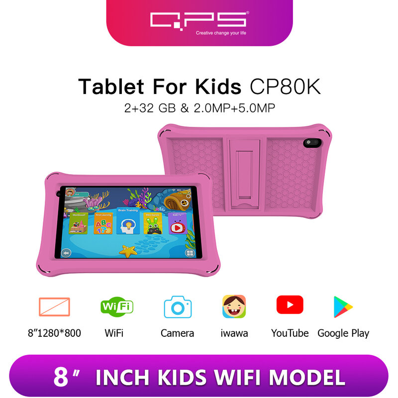 QPS تابلت 8 بوصة أندرويد كمبيوتر 4500mAh 2GB RAM 32GB ROM الأطفال تعلم الاطفال تابلت الاطفال اللوحي مع حامل