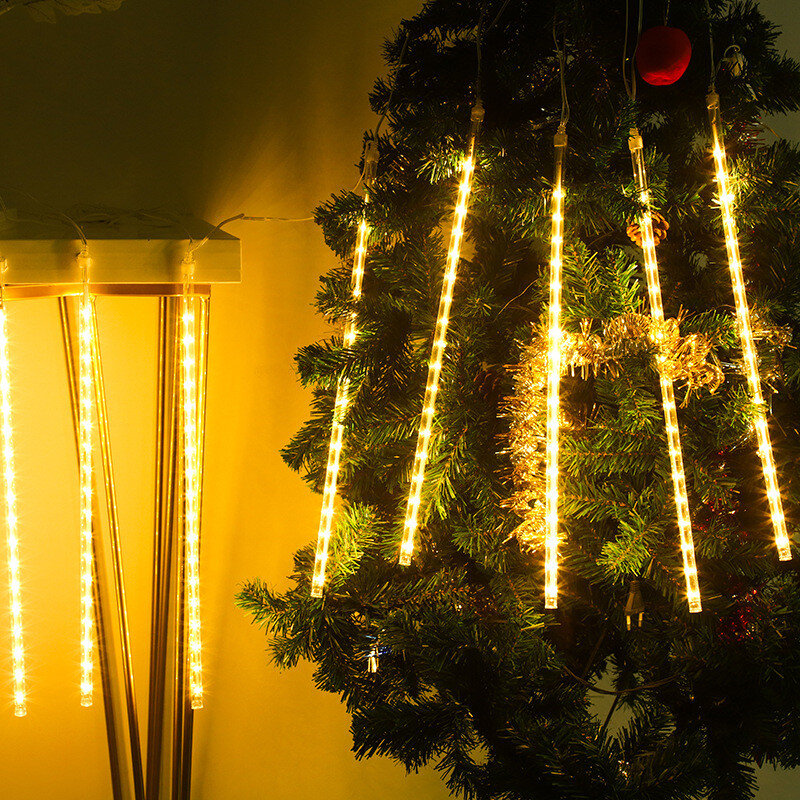 أضواء سلسلة دش النيزك الشمسية ، أكاليل الجنية الشارع ، زينة شجرة عيد الميلاد لحديقة السنة الجديدة في الهواء الطلق